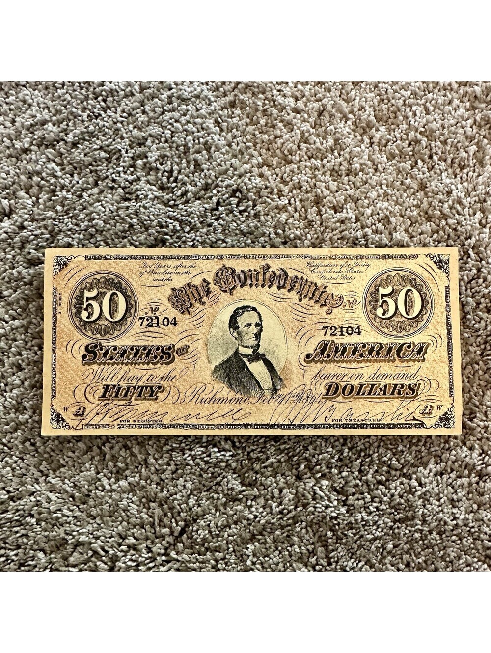 Confederate States of America $50 Currency Banknote Facsimile